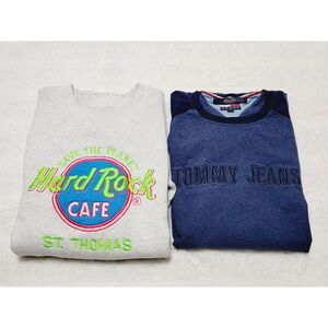 Lot Of 2 Sz L Vintage HARD ROCK CAFE St Thomas: Save the Planet + Tommy Hilfiger